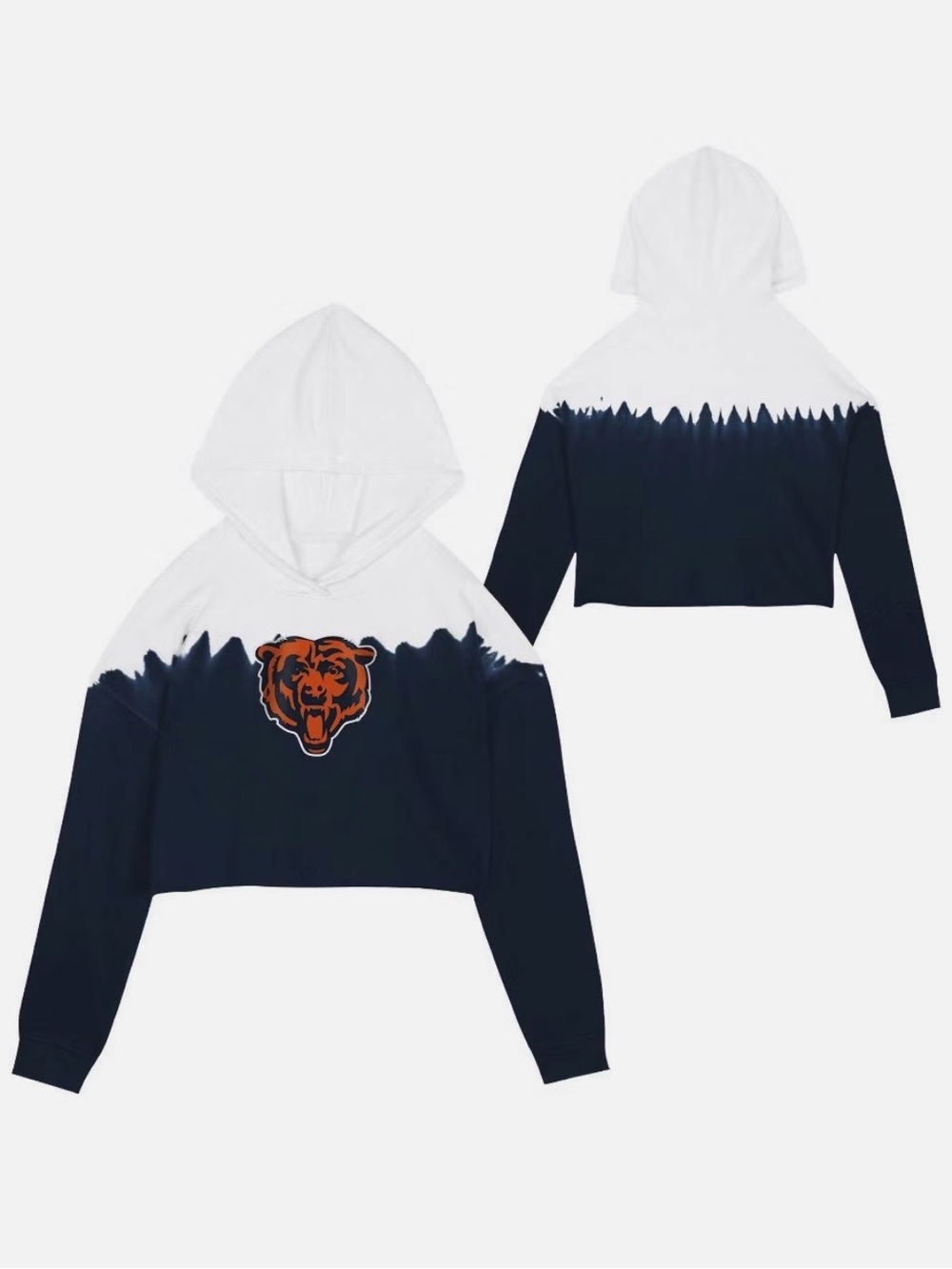 NFL Chicago Bears Teen Girls Dip-Dyed Crop Hooded Sweatshirt Navy/White, Small